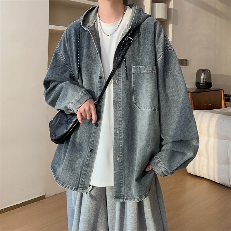 复古休闲情侣韩版上衣高街慵懒风潮流水洗开衫牛仔外套HY698TP55，男装工装外套，电商A102B