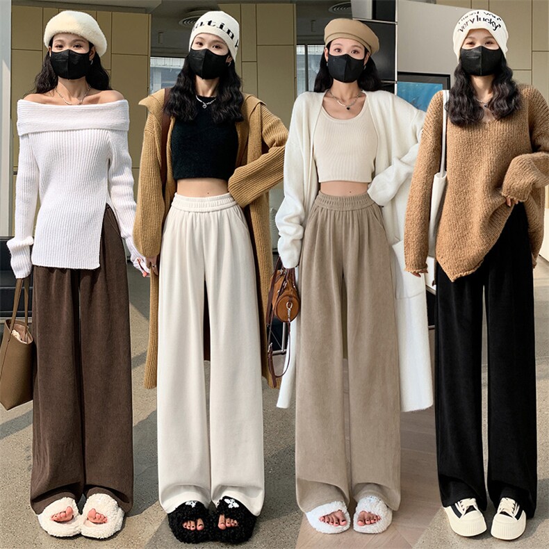 欧棉绒阔腿裤女秋冬2024新款雪尼尔垂感拖地休闲冬季宽松裤子图片