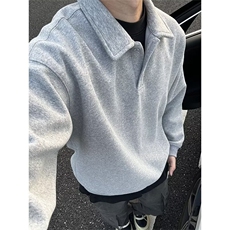 美式潮牌翻领卫衣男高级感宽松长袖工装t恤半开扣立领休闲polo衫，男装Polo衫，星座1210-1