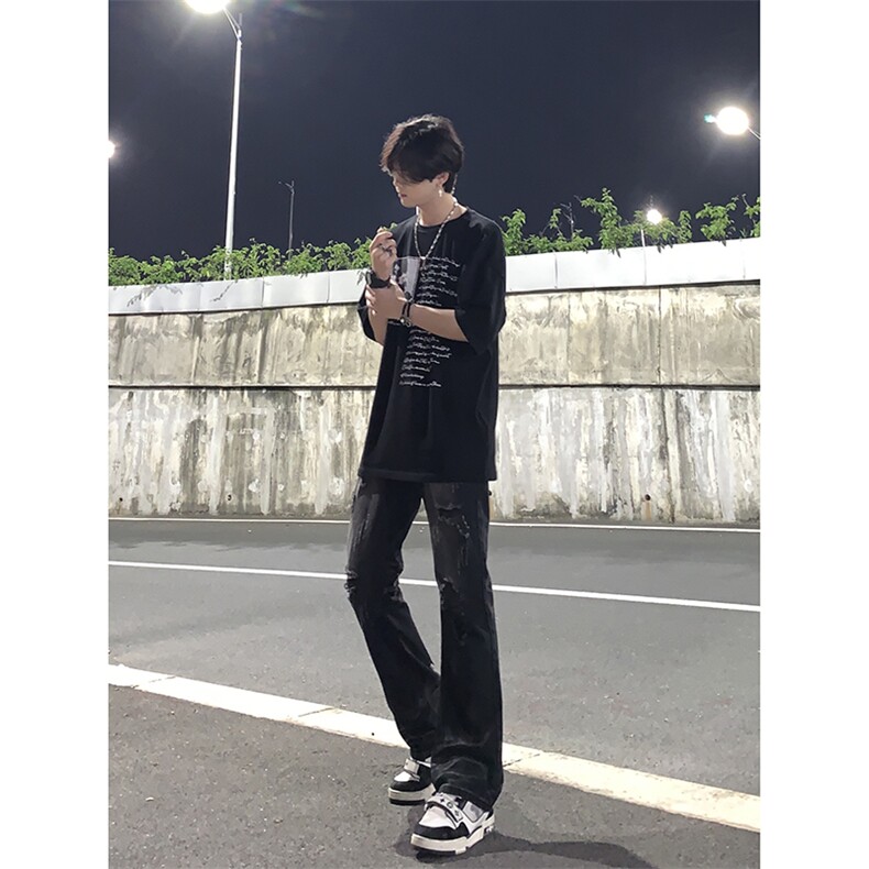 夏季美式高街ins小众破洞牛仔裤货号K755P6578图片