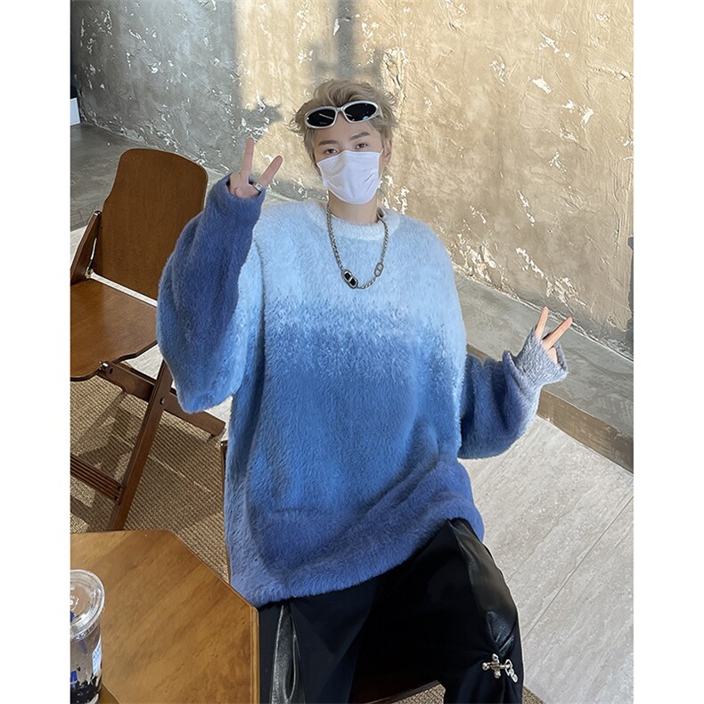 B269-P68 美式渐变圆领加厚毛衣男潮牌宽松慵懒风保暖百搭针织衫图片