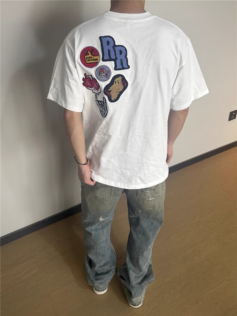 Q151/P41美式刺绣植绒徽章男女宽松情侣高街短袖T恤,男装T恤,星座1506