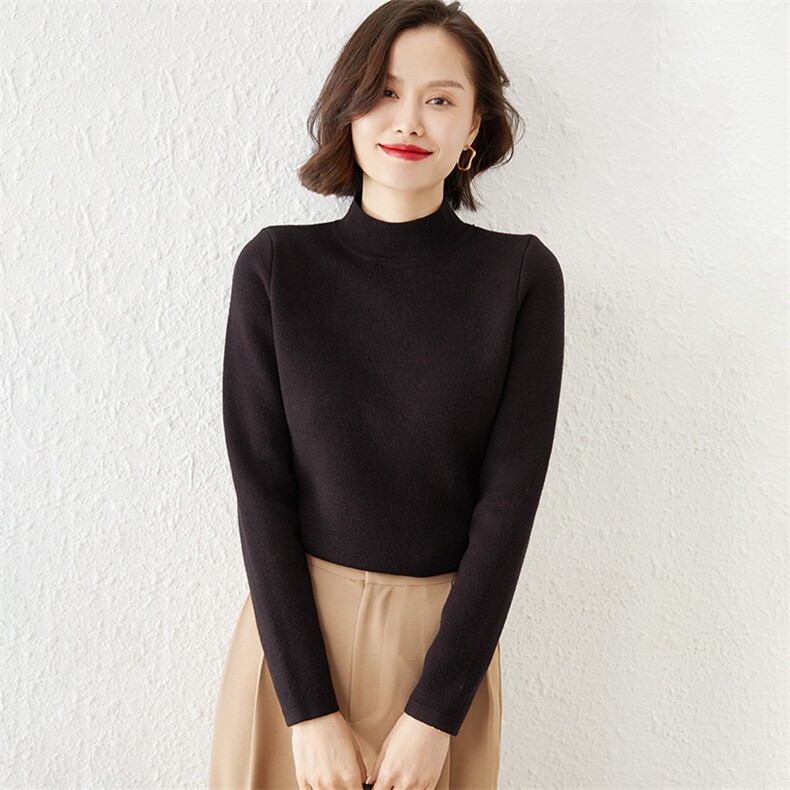 时尚百搭高领仿羊毛针织衫女秋冬季新款显瘦修身长袖打底衫上衣,针织衫/毛衣,质第工厂直营店