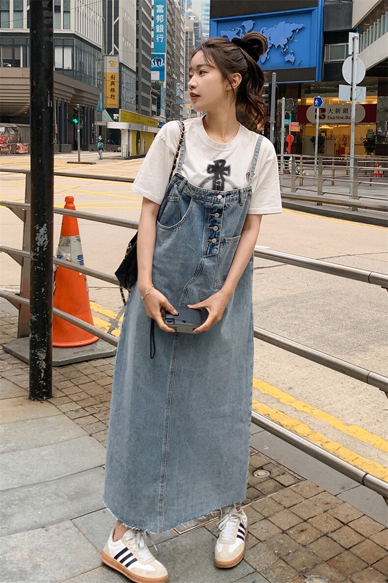 可盐可甜牛仔背带裙女2025春季新款港风复古chic小个子减龄吊带裙,女装连衣裙,2C201