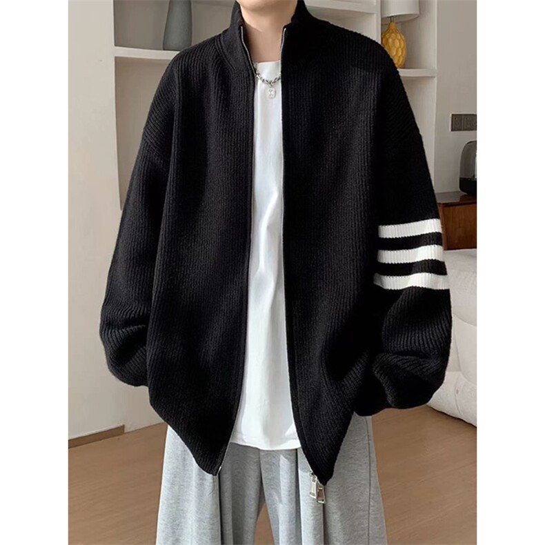 重磅秋冬北极绒开衫毛衣美式复古休闲慵懒风男女立领针织衫外套，男装针织衫/毛衣，电商A486