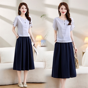 罗得堡2023年夏季新款时尚气质韩版短袖棉麻套装9815图片