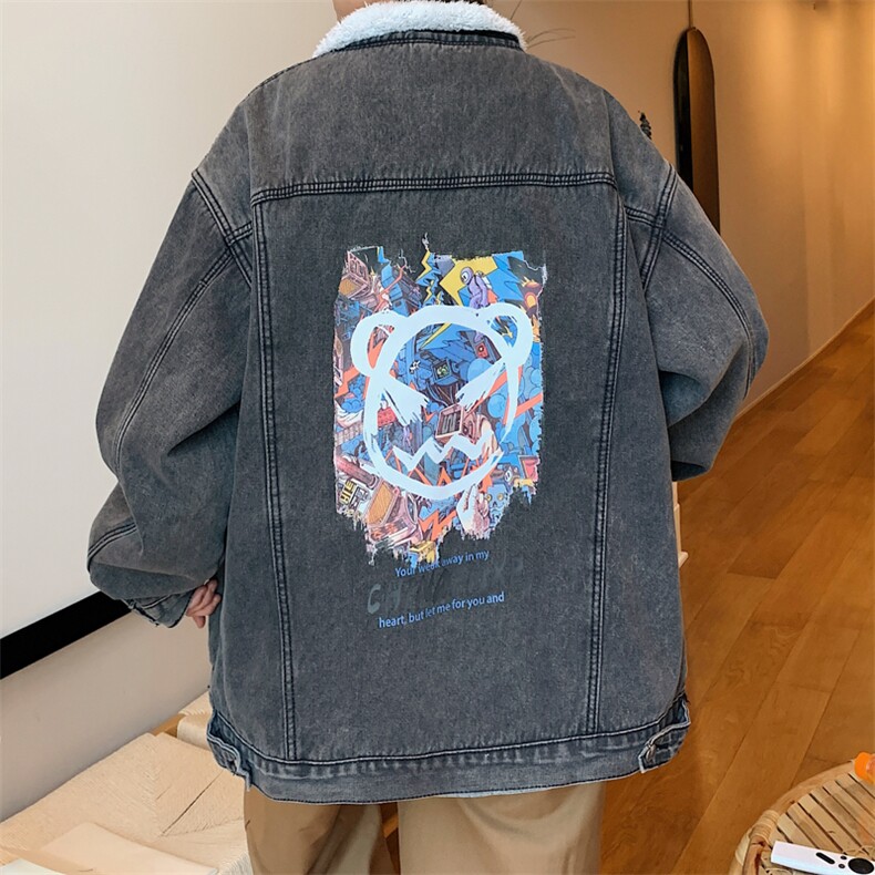 潮牌秋季牛仔外套男工装夹克大码宽松冬季加绒棉衣棉服JK886-P100图片