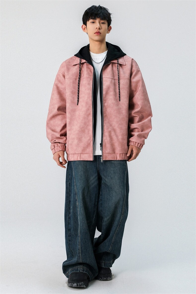 假两件连帽设计感皮衣潮牌PU外套2025春新款夹克A406JK6002P90,男装夹克,星座309（原A406）