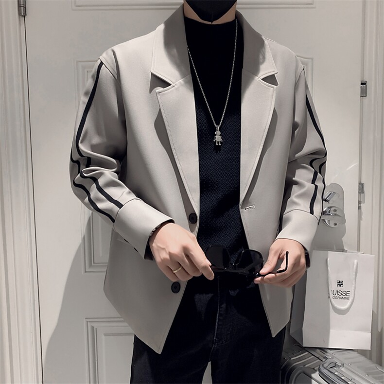 小伙风~2026秋季新款袖子织带拼色休闲西装外套K022/P95,男装西服套装,电商B331