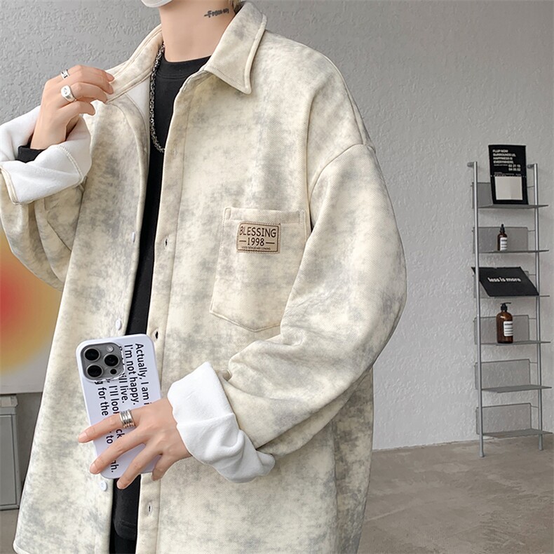 8XL-M秋冬款加绒加厚衬衫男做旧脏脏保暖外套大码衬衣CS29002P65图片