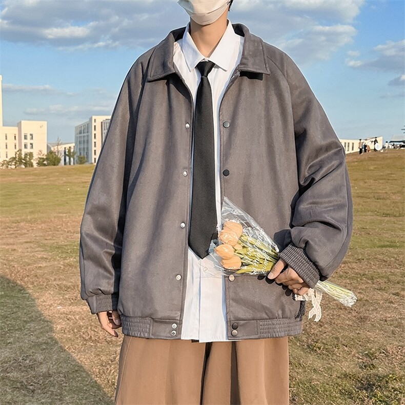 痞帅工装外套男春秋季新款夹克青少年翻领宽松棒球服W077-p55图片