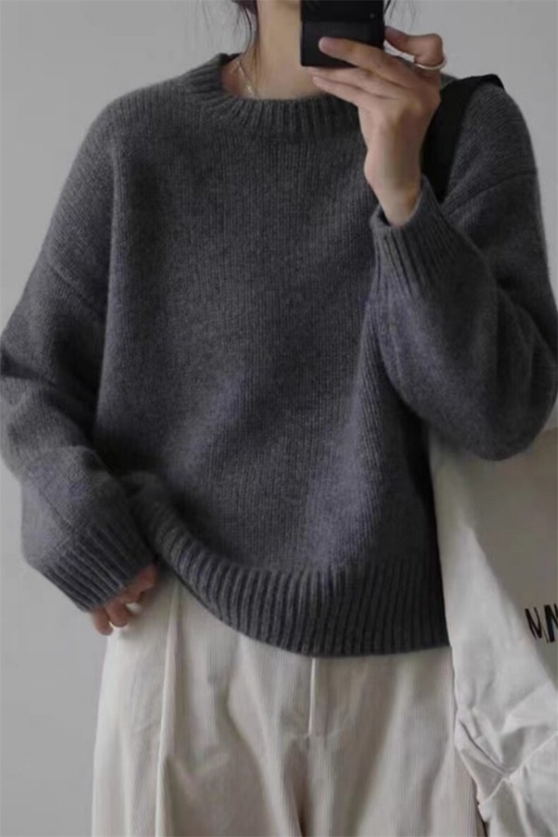 圆领短款纯色羊毛衫女宽松长袖内搭打底针织上衣,女装羊毛衫,旭驰羊绒