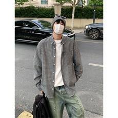 美式复古格子衬衫男高街休闲情侣长袖衬衣宽松上衣C2263-特价P33，男装衬衫，电商A007