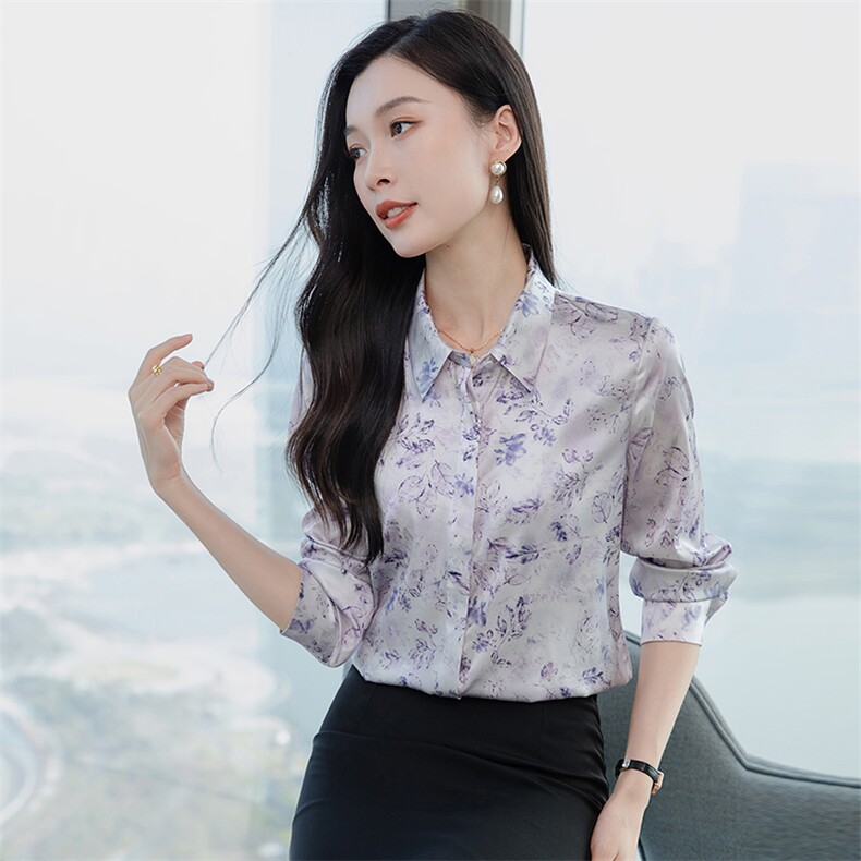 印花重磅真丝衬衫女长袖2026春装暗扣宽松衬衣小衫丝绸真丝上衣,女装衬衫,阿舍尔精品