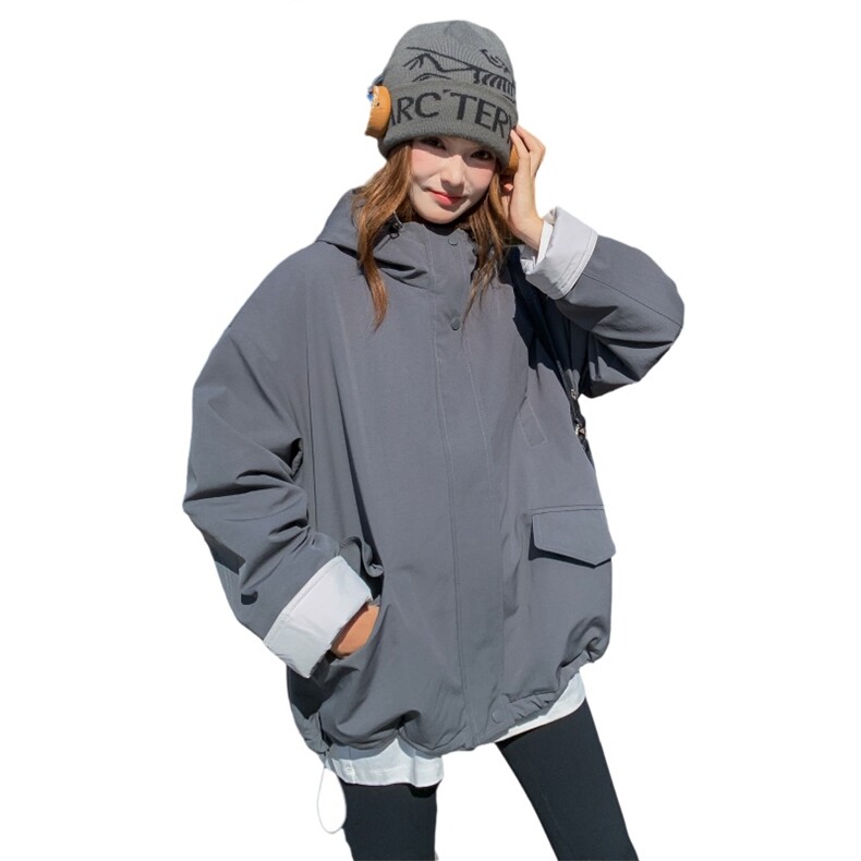 灰色连帽轻薄羽绒棉服女冬季保暖加厚小个子工装休闲宽松棉衣外套,女装棉衣/棉服,2C218