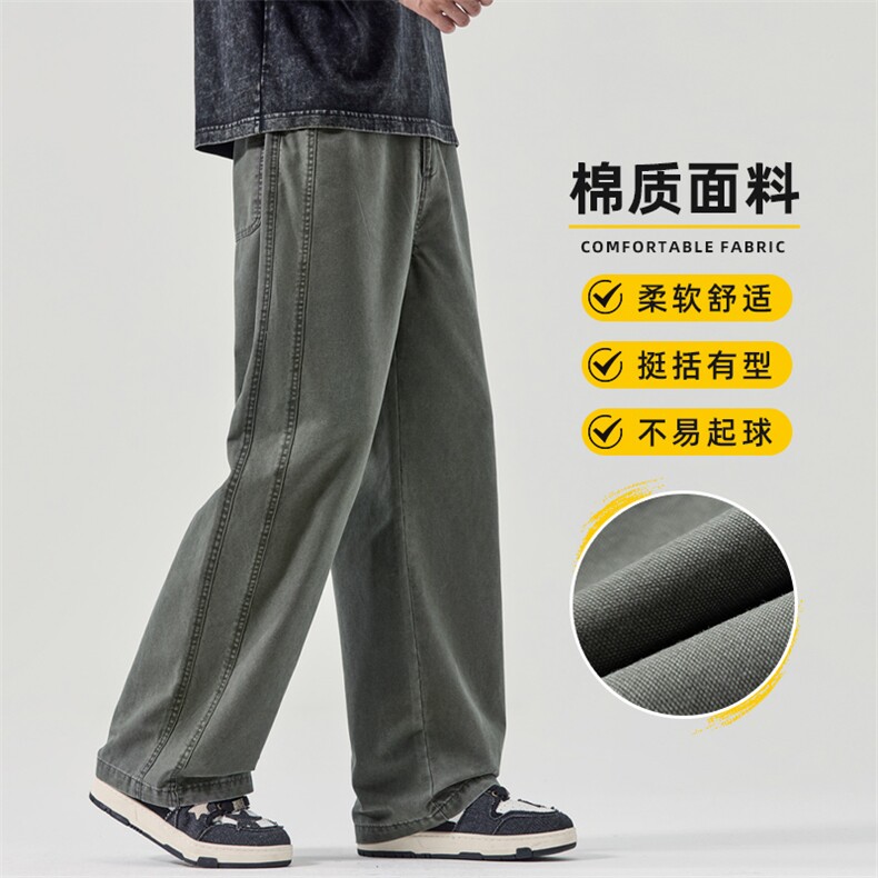 纯棉裤子男款2025新款宽松直筒松紧腰秋冬阔腿工装裤Z2511-P50,男装棉裤,星座509