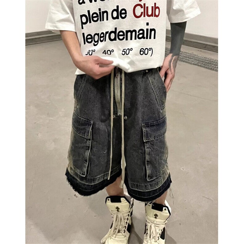 做旧多口袋直筒牛仔工装短裤男款抽绳毛边宽松五分短裤NY109,男装牛仔裤,星座1116A（原606A-3）