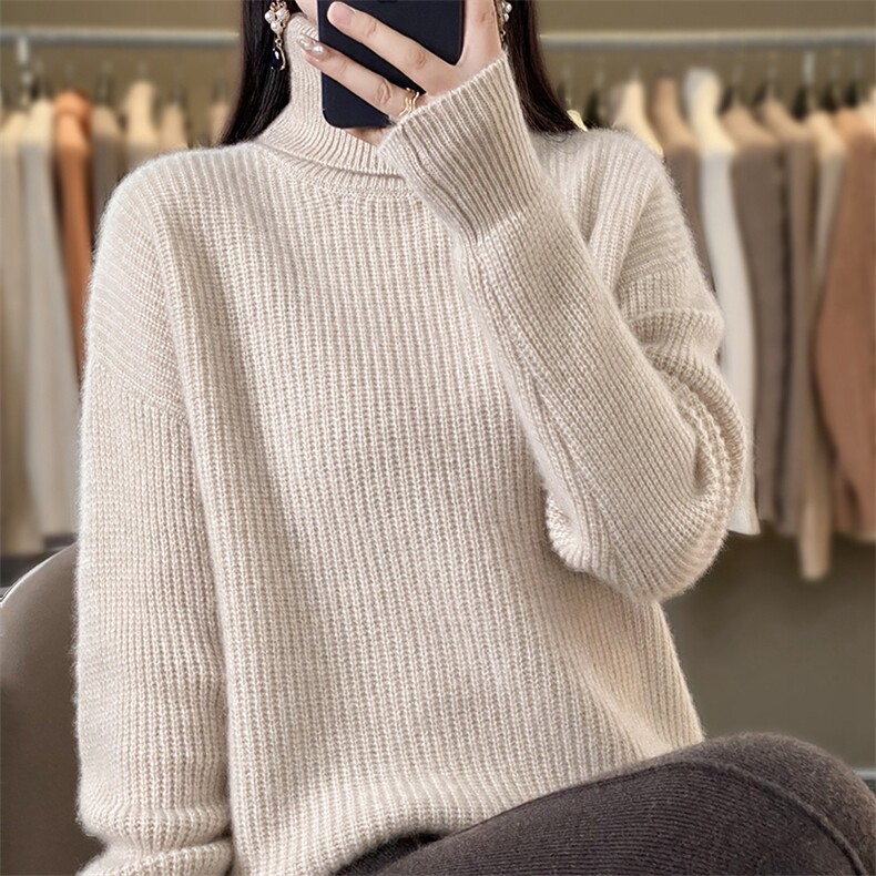 半高领套头毛衣女针织秋冬休闲加厚宽松保暖打底衫,针织衫/毛衣,解氏羊绒