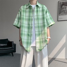 8XL-M格子短袖衬衫男夏季薄款DK制服衬衣JK学院风半袖外套DC28004，男装T恤，电商B312