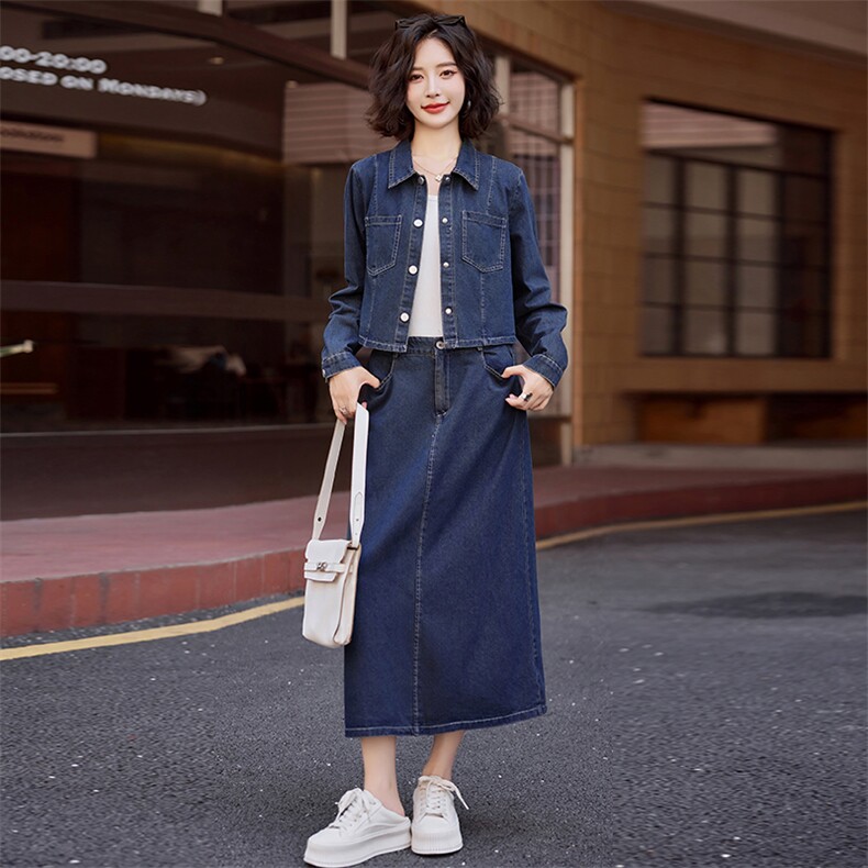 【现货新品】新款时髦减龄牛仔外套半裙两件套2024秋季新品,女装套装/套裙,慕依路