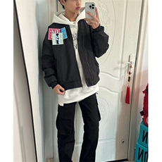 复古刺绣贴标外套趣味宽松飞行服男女春秋新款夹克宽松型JK165，男装夹克，星座1116A（原606A-3）