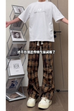 潮酷撞色格子裤高街复古风个性拼接长裤休闲百搭短裤K640TP38，男装牛仔裤，电商A102B