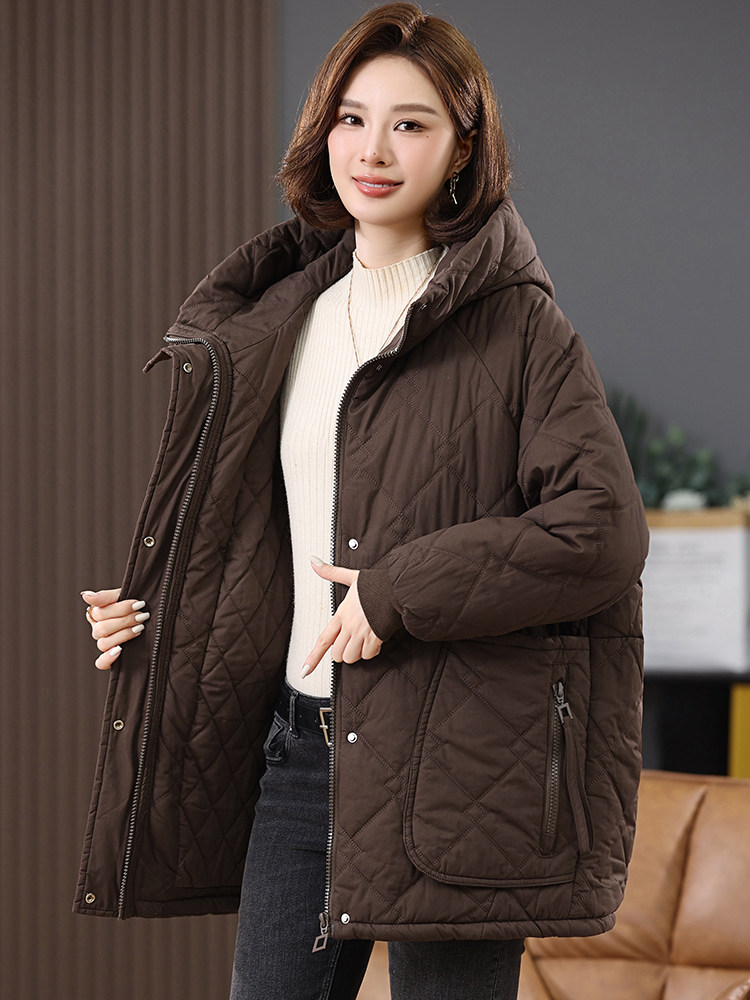 2025冬季时尚休闲夹棉加厚保暖舒适中长款棉服,女装棉衣/棉服,独衣靓
