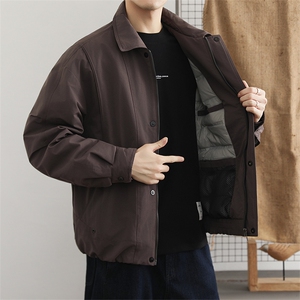高级感轻奢90鸭绒羽绒服男翻领纯色休闲上衣冬季保暖防风外套