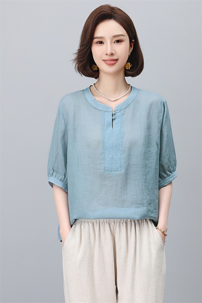 2025年夏季新款苎麻休闲上衣,女装T恤,悦见她