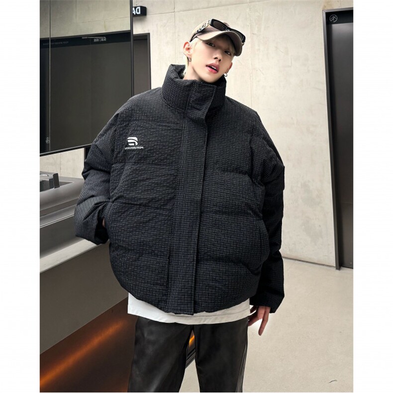 加厚格纹立领棉衣男冬季宽松保暖面包服外套MY80-128,男装棉衣,电商C307
