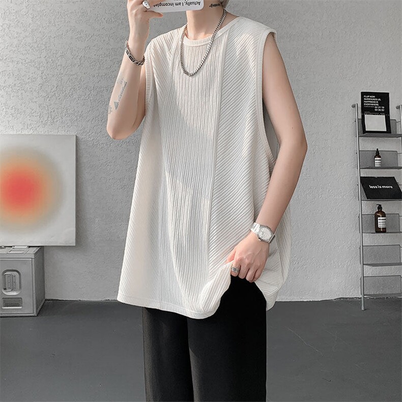 BX1146-特P25控48肌理感坎肩冰丝背心男夏宽松运动健身无袖T恤，男装背心/马甲，电商A059