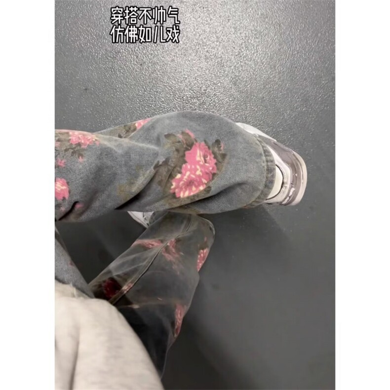 玫瑰满印花牛仔裤男秋冬cleanfit提花裤子直筒微喇弯刀裤N1311,男装牛仔裤,星座1116A（原606A-3）