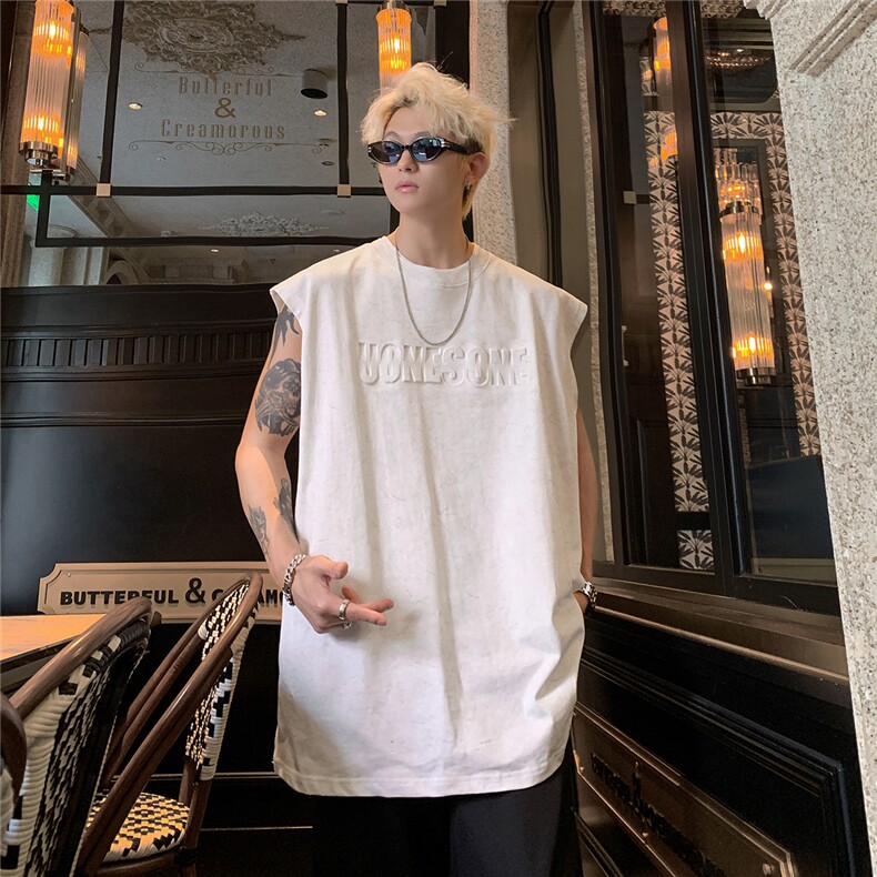 主推款250克重磅美式砂洗天丝棉冰丝坎肩背心T恤JF501特P35控55,男装背心/马甲,电商A422-1