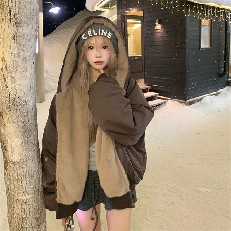 两面穿现货重磅短款座山雕棉衣男女双面穿毛毛绒棉服加厚外套,男装棉衣,电商A486