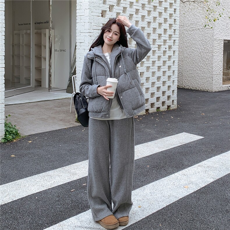 灰色厚马甲休闲卫衣阔腿裤套装巨好看的高级感三件套冬装,女装套装/套裙,2C218