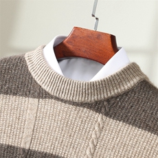 2025舒适百搭简约条纹拼色秋冬新款男士羊绒衫，男装羊绒套衫，蒙亿羊绒