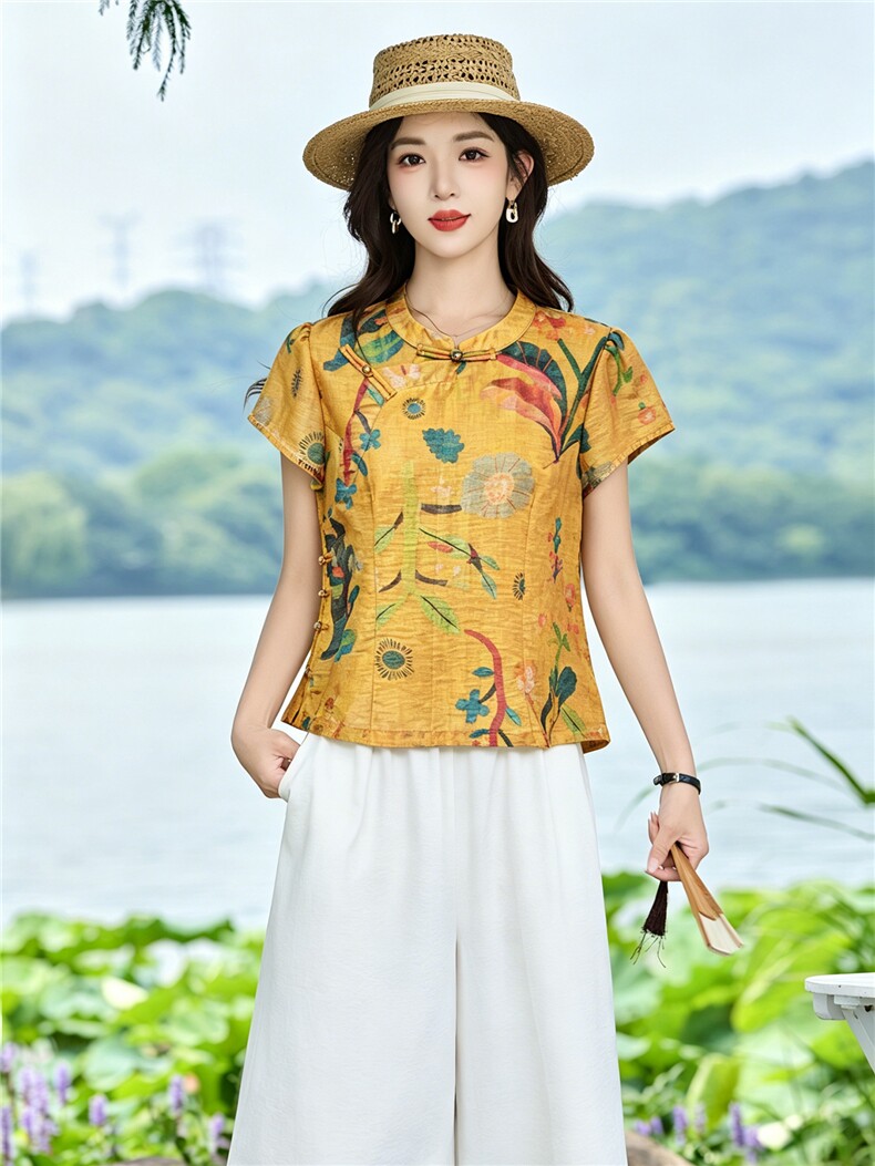 现货！夏季套装2026新款松弛感新中式盘扣上衣服女两件套端庄大气,女装套装/套裙,衣之秀