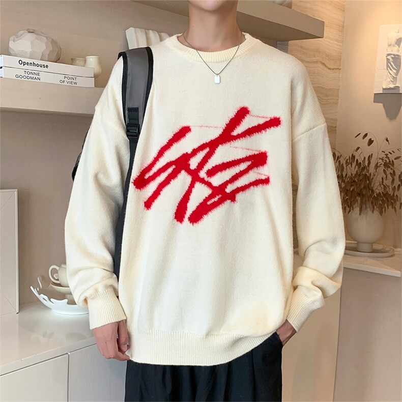 311B-1-3912-P45控79港风套头圆领发字貂毛提花春色大码针织毛衣，男装针织衫/毛衣，星座311B-1