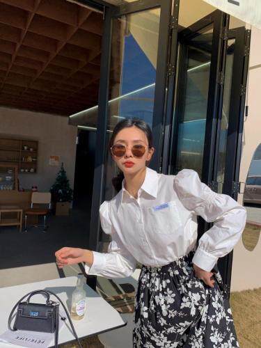 泡泡袖子衬衫，女装衬衫，咔柠