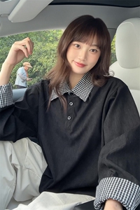 高阶设计感拼接潮流休闲卫衣艺术风时尚舒适自在上衣HY713TP48图片