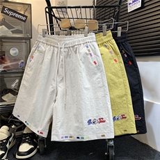 万针刺绣设计冰丝短裤男女夏2025新款潮牌中裤815A-DK24-P40控68，男装牛仔裤，星座815A