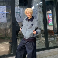 A727-P54美式复古格纹翻领撞色夹克男女秋季新款潮牌宽松百搭，男装夹克，电商B323A