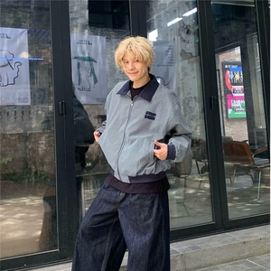 A727-P54 美式复古格纹翻领撞色夹克男女秋季新款潮牌宽松百搭图片