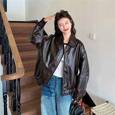 新款~~咖色短款皮衣外套W674P175K288，女装短外套，2C209