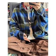 美式复古撞色格子长袖衬衫男宽松慵懒风休闲衬衣外套CD02，男装衬衫，星座1116A-1（原606A）