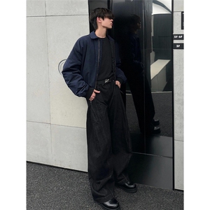 P15-P54 藏蓝色美式复古短款外套男cleanfit风高级感痞帅棒球服图片
