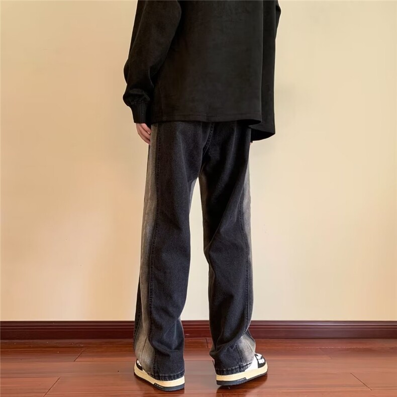 阔腿牛仔裤男高腰宽松显瘦2024年秋新款长裤垂感拖地裤子,男装牛仔裤,四季星座218-1