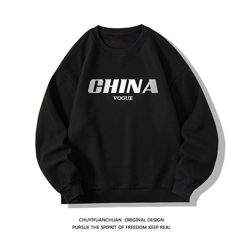 华夫格卫衣圆领卫衣长袖t恤男外套白底HW76001-P30加绒款-P40,男装卫衣,电商A040A