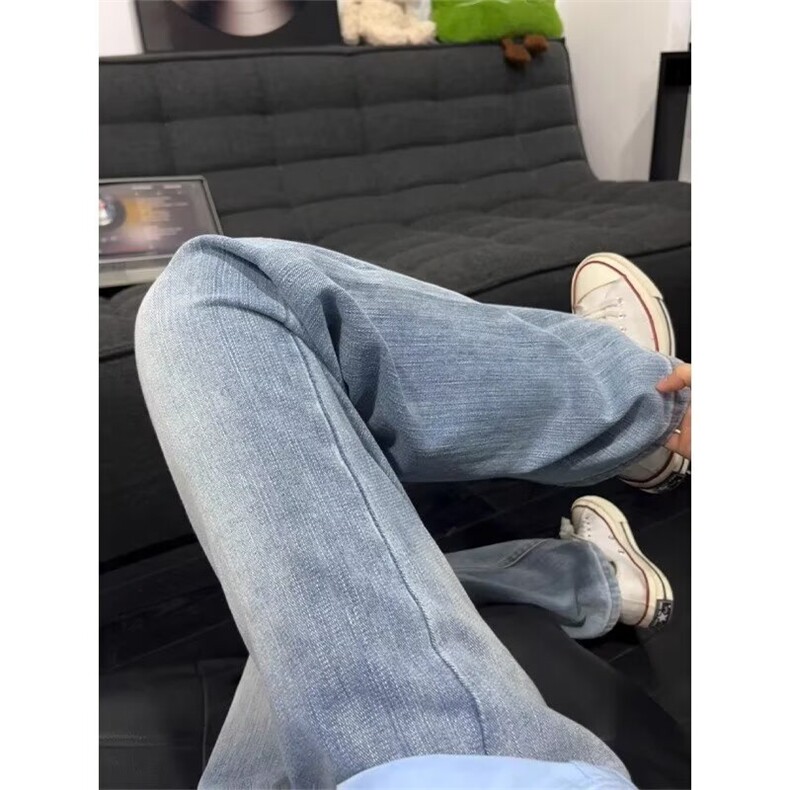 蓝色牛仔裤男士秋季中腰窄版弹力宽松耐磨直筒修身长裤,男装牛仔裤,星座506A