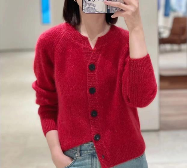 开衫外套小V领外搭圣诞红V领针织开衫毛衣女,针织衫/毛衣,淘淘羊羊绒